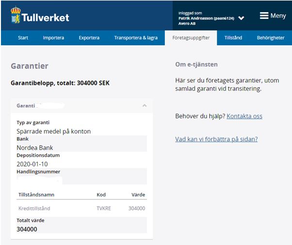 E-tjänsten "Garantier"