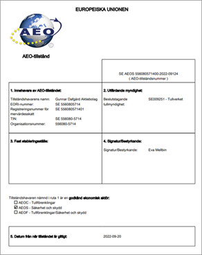 Dafgårds AEOS-Tillstånd